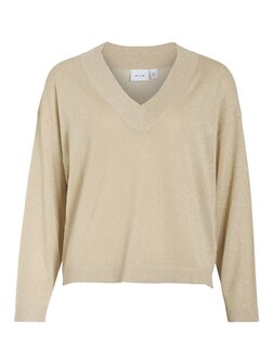 Vila viginny v-neck l/s glitter knit top/pb Frosted Almond LIGHT GOLD GLITTER