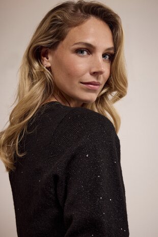 Tramontana Short-Sleeve Sequin Jumper BlackMelange