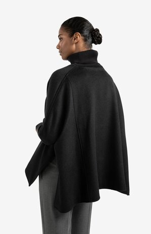 Yaya Wool mix poncho with ribbed sleeves oyster black 03-521003-509