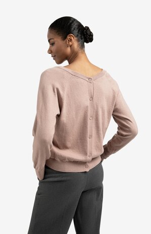 Yaya Double v-neck sweater with buttons at back blush pink 01-000494-509
