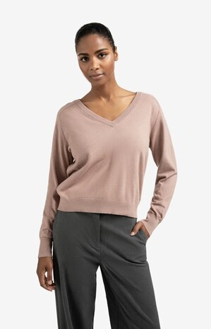 Yaya Double v-neck sweater with buttons at back blush pink 01-000494-509