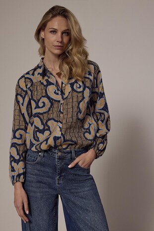 Tramontana Blouse Modern Rococo Tie Detail PrintBlues