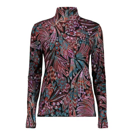 Geisha Top with col AOP jersey black/red/blue