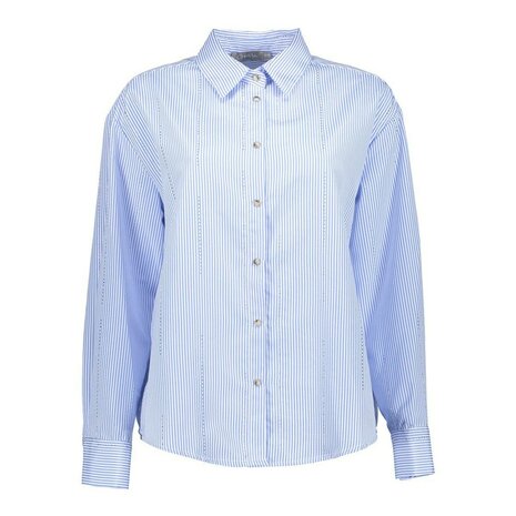 Geisha Blouse stripes w rhinestones blue/off-white