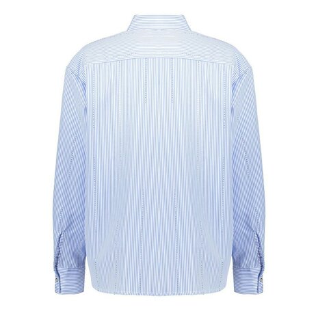 Geisha Blouse stripes w rhinestones blue/off-white