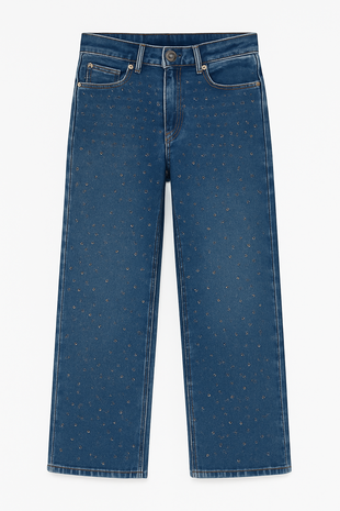 Tramontana Denim Wide-Leg Trousers Rhinestones BlueDenim