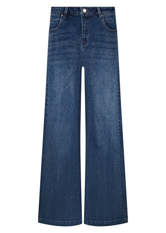 Tramontana Denim Wide-Leg Trousers Rhinestones BlueDenim