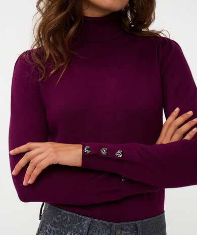 Esqualo Swater col buttoned cuff basic knit maroon
