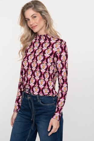 Geisha Top AOP smock col pink/green