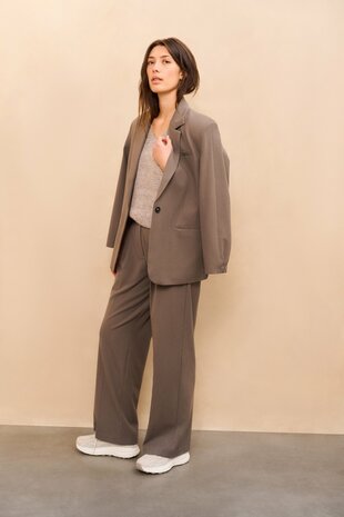 Yaya Melange knit with V-neck and button details taupe grey melange 01-000522-510