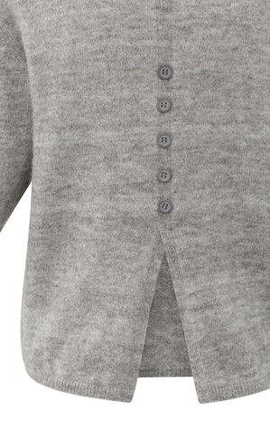 Yaya Melange knit with V-neck and button details taupe grey melange 01-000522-510