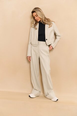 Yaya Soft woven cropped blazer cloud grey melange 01-501079-510