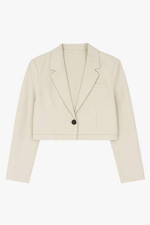 Yaya Soft woven cropped blazer cloud grey melange 01-501079-510
