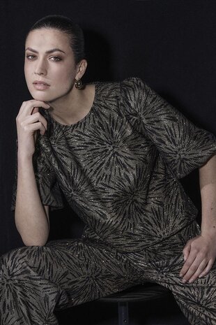 Tramontana Puff-Sleeve Top Sparkling Pattern Black