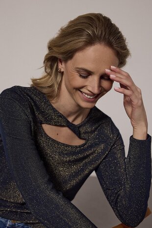 Tramontana Lurex Top Twisted Neck Detail Midnight