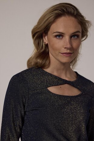 Tramontana Lurex Top Twisted Neck Detail Midnight