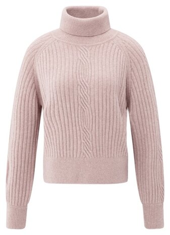 Yaya Ribbed turtleneck sweater with cable detail and long sleeves shadow gray pink melange 01-000525-510