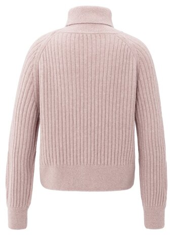 Yaya Ribbed turtleneck sweater with cable detail and long sleeves shadow gray pink melange 01-000525-510