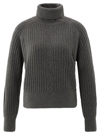 Yaya Ribbed turtleneck sweater with cable detail and long sleeves dark taupe grey melange 01-000525-510