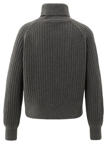 Yaya Ribbed turtleneck sweater with cable detail and long sleeves dark taupe grey melange 01-000525-510
