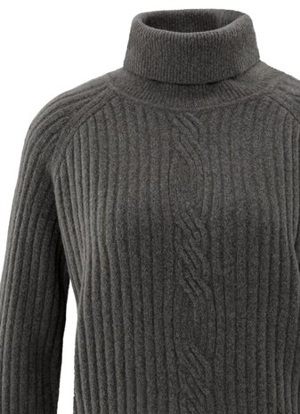 Yaya Ribbed turtleneck sweater with cable detail and long sleeves dark taupe grey melange 01-000525-510