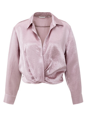 Yaya Cropped satin blouse with draping and elastic hem cloud gray purple 01-201186-511