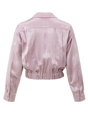 Yaya Cropped satin blouse with draping and elastic hem cloud gray purple 01-201186-511