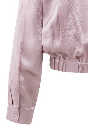 Yaya Cropped satin blouse with draping and elastic hem cloud gray purple 01-201186-511