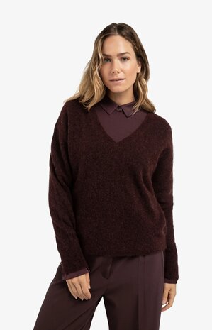 Yaya Soft V-neck sweater with long sleeves fudge purple 01-000536-511