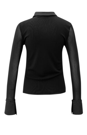Yaya Mesh top with removable cuffs and collar zwart 01-709346-511
