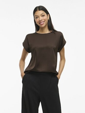 Vila viellette s/s satin top - noos coffee been