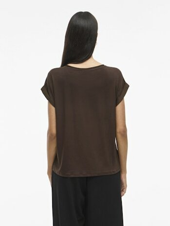 Vila viellette s/s satin top - noos coffee been