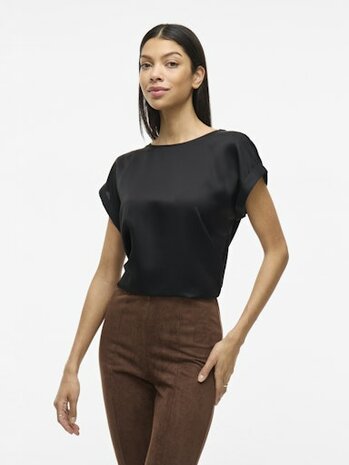Vila viellette s/s satin top/su zwart