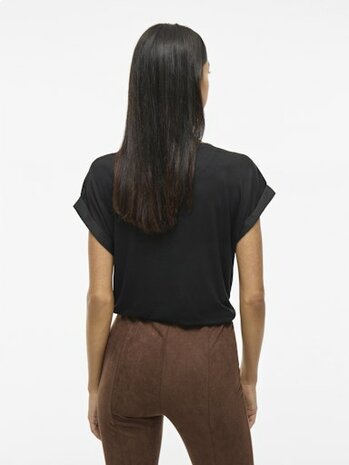 Vila viellette s/s satin top/su zwart