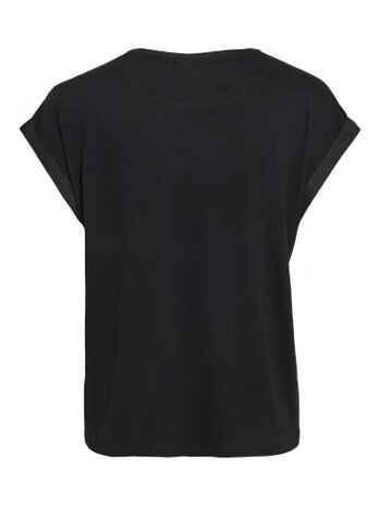 Vila viellette s/s satin top/su zwart