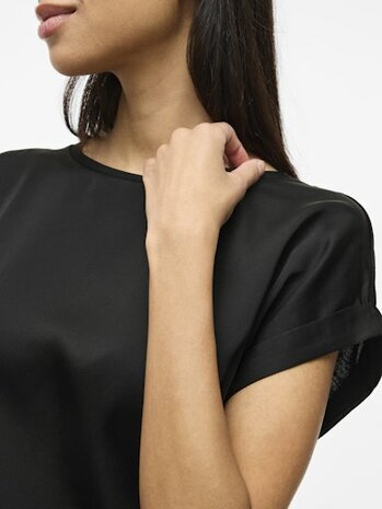Vila viellette s/s satin top/su zwart