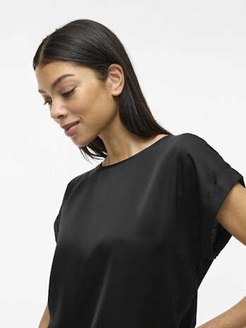 Vila viellette s/s satin top/su zwart