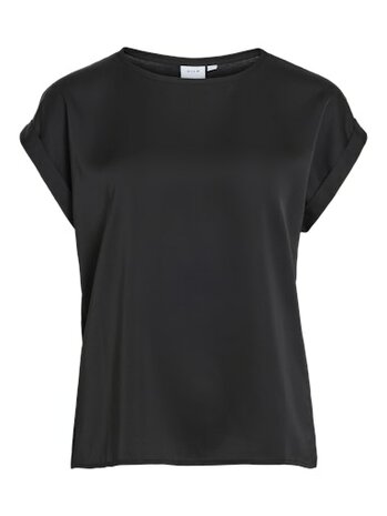 Vila viellette s/s satin top/su zwart