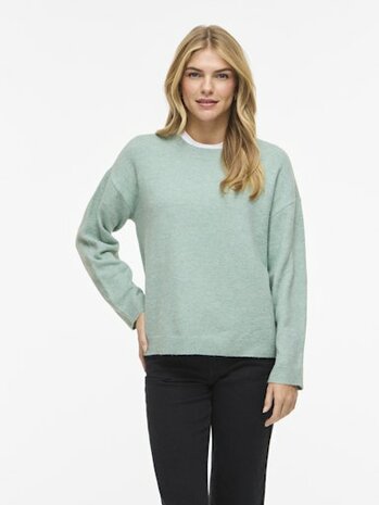 Vila viliga l/s o-neck knit top - noos Blue Surf MELANGE