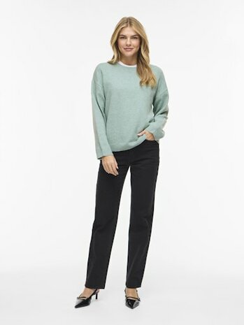 Vila viliga l/s o-neck knit top - noos Blue Surf MELANGE