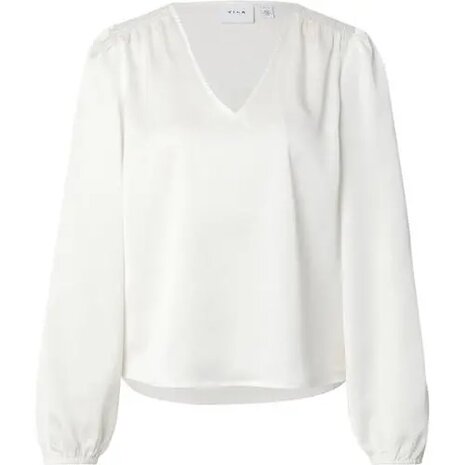 Vila viellette lange mouw satin top smock snow white