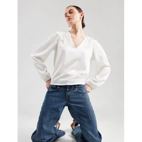 Vila viellette lange mouw satin top smock snow white