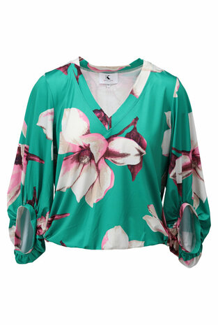 K-design V hals top met design groen C102-P118