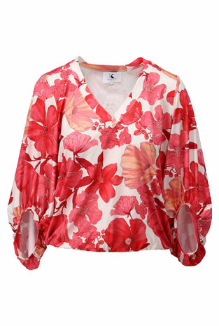 K-design V hals top met design rood C102-P123