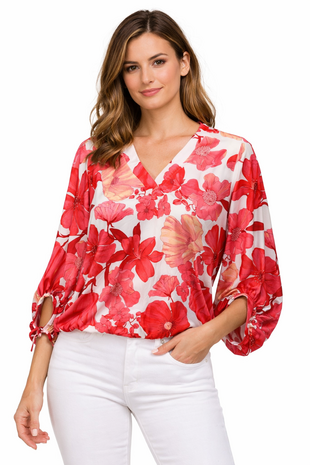 K-design V hals top met design rood C102-P123