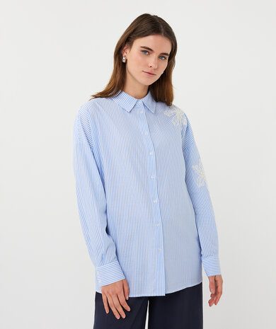Esqualo Blouse striped flower patch White / Blue
