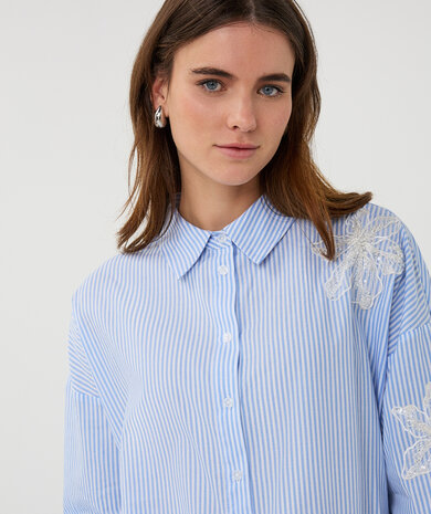 Esqualo Blouse striped flower patch White / Blue