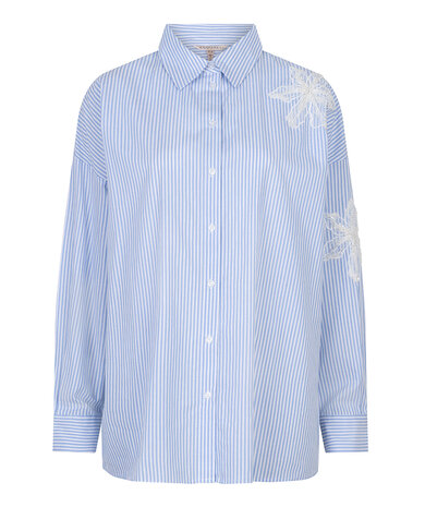 Esqualo Blouse striped flower patch White / Blue