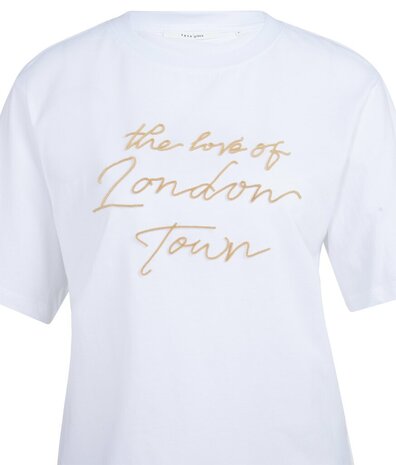 Yaya T-shirt with soft flock print and wide sleeves reed yellow dessin