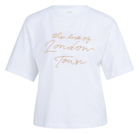 Yaya T-shirt with soft flock print and wide sleeves reed yellow dessin